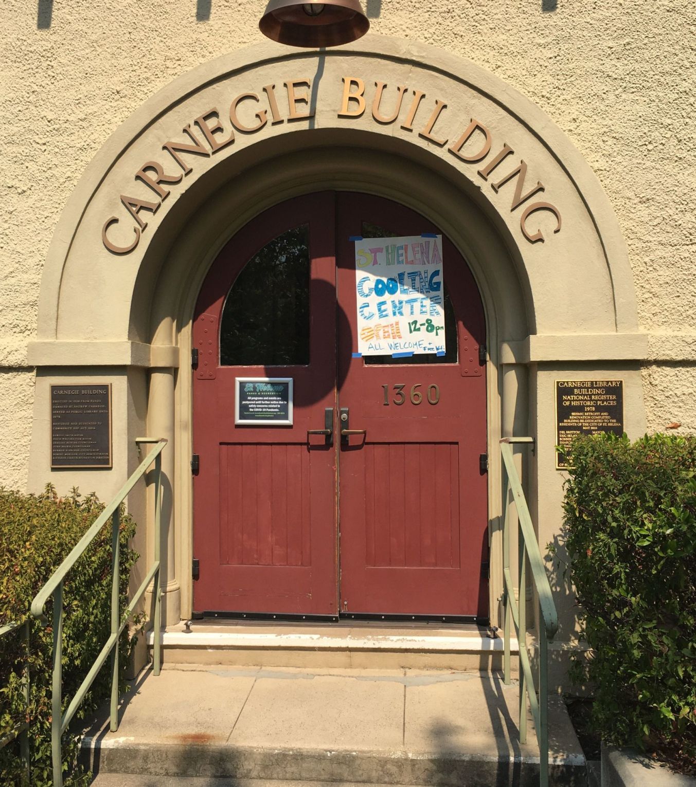 Entrance to Carnegie Building, St. Helena